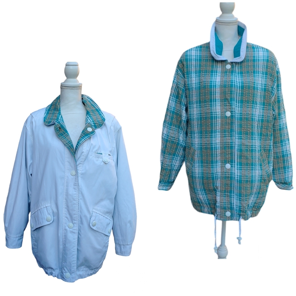 Innovations By Izzi Reversible Boating Jacket Medium White Plaid Toggles